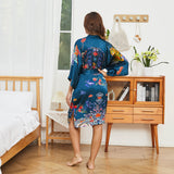 100% mulberry short crane and dragon print pure silk kimono robes - slipintosoft