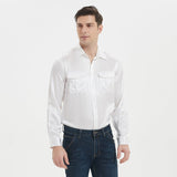 Camisa 100% seda morera para hombre Top de manga larga de seda