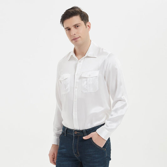 Camisa de seda de mora 100% para hombres Top de mangas largas de seda