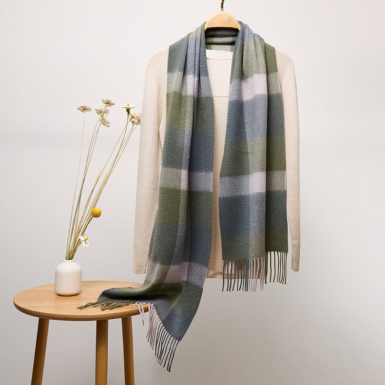 Long Cashmere Scarf with Tassel Plaid Cashmere Warps Multi Styles Winter Gifts - slipintosoft