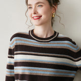 Womens Striped Cashmere Sweater Crew Neck Cashmere Pullover