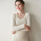 Womens Scoop Neck Cashmere Sweater Long Sleeve Cashmere Knit Top