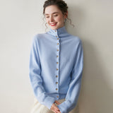 Womens High Neck Cashmere Cardigan Button Cashmere Sweater