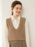 Womens Deep V Neck Cashmere Sweater Cashmere Vest Ribbed Trim
