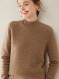 Womens Mock Neck Cashmere Sweater Long Sleeve Cashmere Pullover Ribbed Finishing