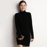 Vestido de cachemira con cuello alto para mujer Vestido mini de punto de manga larga
