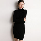 Vestido de cachemira con cuello alto para mujer Vestido mini de punto de manga larga
