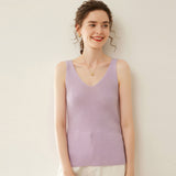 Chaleco de cachemira con cuello en V para mujer Camiseta sin mangas de cachemira de punto acanalado