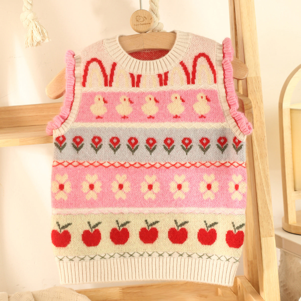 Chicas coloridas chaleco de cachemir buck flor de manzana de manzana suéter de cachemir