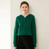 Suéter Henley De Cachemira Con Capucha Y Punto De Cable Para Mujer