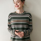 Womens Striped Cashmere Sweater Crew Neck Cashmere Pullover