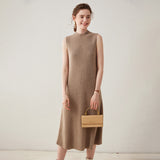 Vestido de cachemira sin mangas para mujer Vestido midi de punto de cachemira con cuello simulado