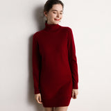 Vestido de cachemira con cuello alto para mujer Vestido mini de punto de manga larga