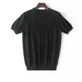 Manga corta de manga corta suéter de cachemir puro cuello tops texturizado