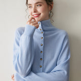 Womens High Neck Cashmere Cardigan Button Cashmere Sweater