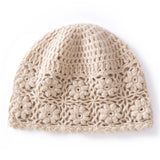Womens Flower Knit Cashmere Beanie Hat Textured Floral Cashmere Hat