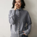 Womens High Neck Cashmere Cardigan Button Cashmere Sweater