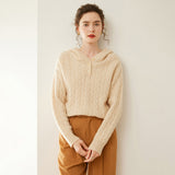Suéter Henley De Cachemira Con Capucha Y Punto De Cable Para Mujer