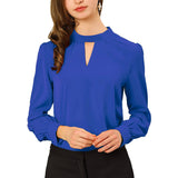 Camisa de seda de oficina para mujer Blusas de seda de manga larga con cuello levantado elegante con abertura en la cerradura