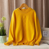 boys and girls crew neck cashmere sweater cable knitted cashmere pullover multi colors