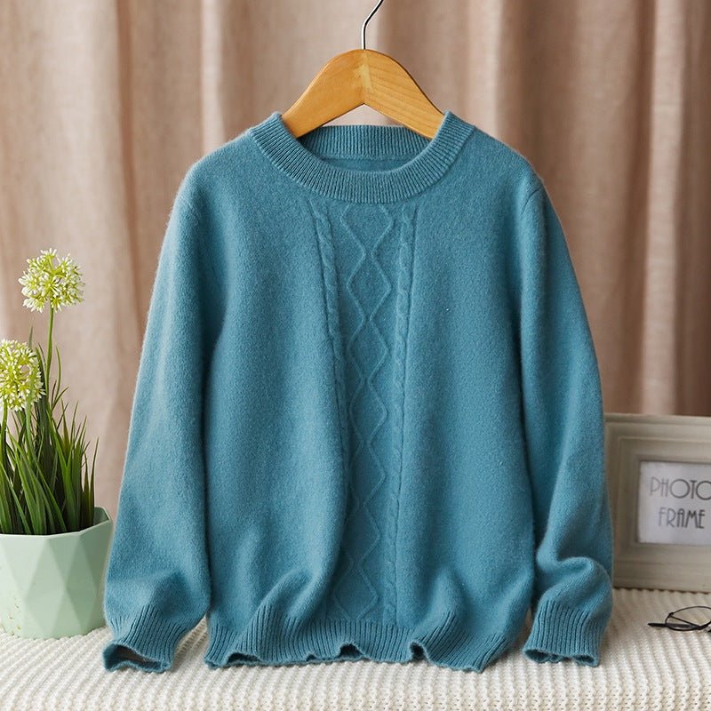 boys and girls crew neck cashmere sweater cable knitted cashmere pullover multi colors - slipintosoft