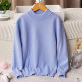 Boys and Girls Crew Neck Cashmere Sweater Kids Cute Solid Cashmere Tops Multi Colors - slipintosoft