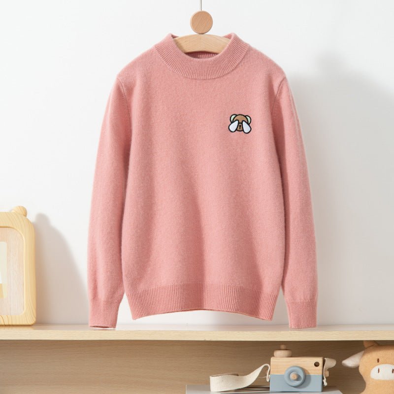 boys and girls crew neck pure cashmere sweater embroidery bear cashmere pullover - slipintosoft