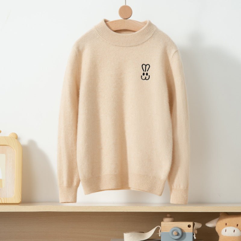 boys and girls crew neck pure cashmere sweater embroidery rabbit cashmere pullover - slipintosoft