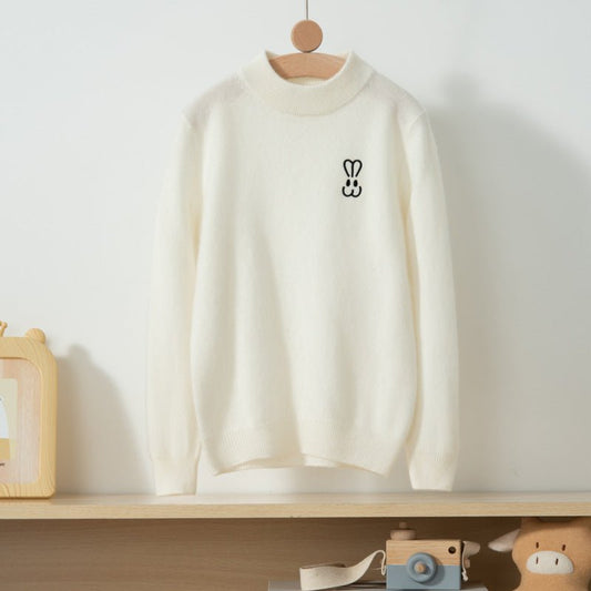 boys and girls crew neck pure cashmere sweater embroidery rabbit cashmere pullover - slipintosoft