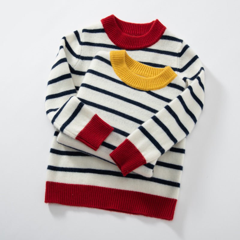 boys and girls crew neck pure cashmere sweater kids striped cashmere pullover - slipintosoft