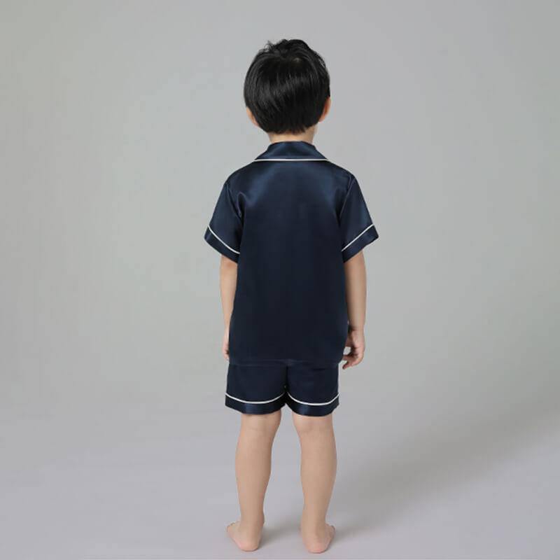 19 Momme Boys Short Silk Pajamas Set Classic Shorts Set Luxury Nightwear for Children -  slipintosoft