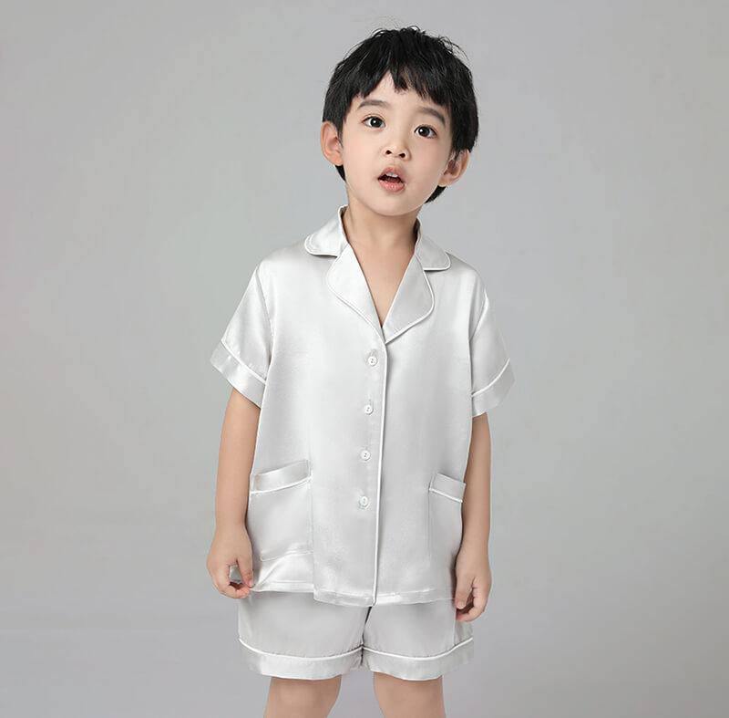 19 Momme Boys Short Silk Pajamas Set Classic Shorts Set Luxury Nightwear for Children -  slipintosoft