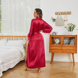 Silk Kimono Robe with Ostrich Feather Trim Long Silk Wedding Bridesmaid Robe - slipintosoft