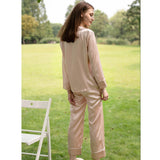 19 Momme Bright Color Long Sleeve Silk Pajamas Pants Set for Women - slipintosoft