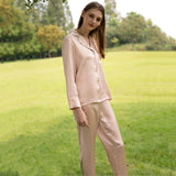 19 Momme Bright Color Long Sleeve Silk Pajamas Pants Set for Women - slipintosoft