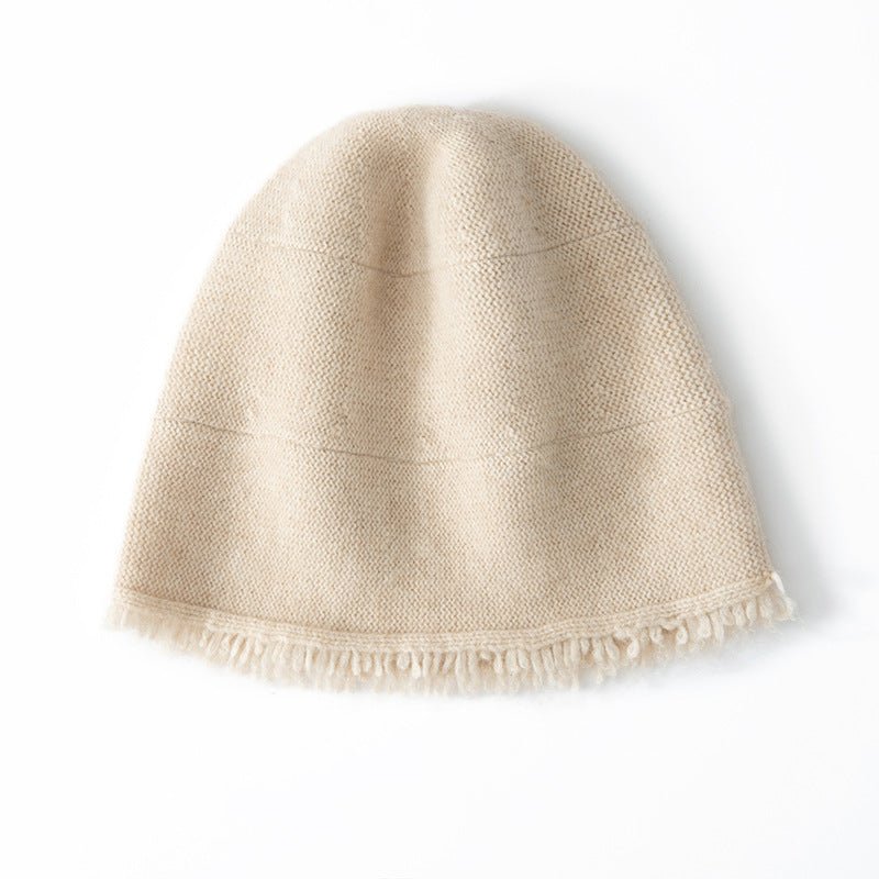 cashmere beanie solid cashmere cable knitted hat with rough edges fisherman beanie hat Cashmere Accessories