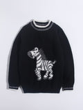 Childrens Cashmere Sweater Zebra Pattern Crew Neck Cashmere Pullover