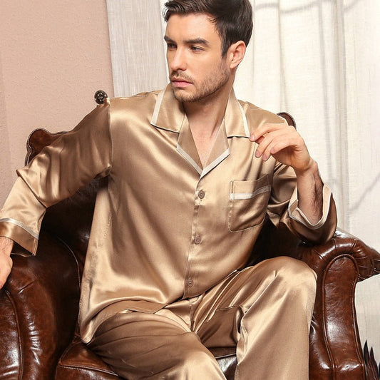 Pajama de seda clásico Juego para hombres Single Sleepwear de seda de lujo