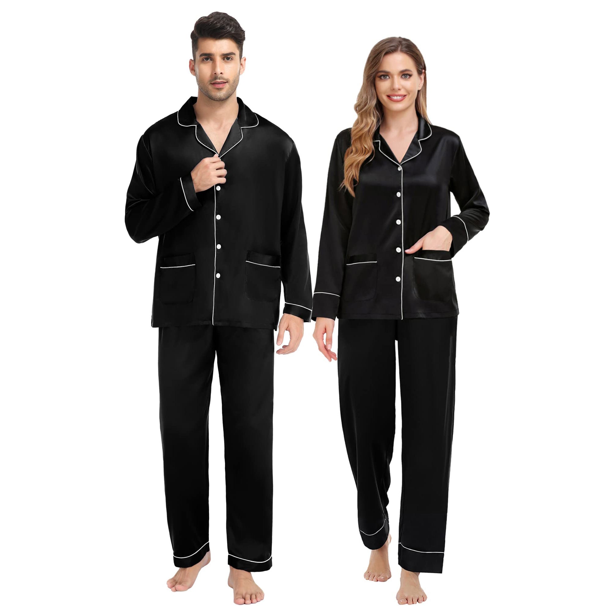 Silk Couple Pajamas Sets Luxurious Silk Matching Pajamas Home Wear for Men and Women - slipintosoft