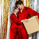 Pijamas de seda para parejas Pijamas navideños de seda 2 juegos para hombres y mujeres