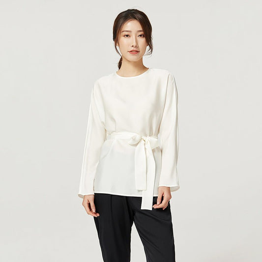 Elegant Silk Blouse For Women Long Sleeves Silk Top With A Belt