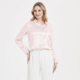 Blusa de seda con hebilla de perlas para mujer elegante camisa de manga larga de seda