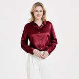 Blusa de seda con hebilla de perlas para mujer elegante camisa de manga larga de seda