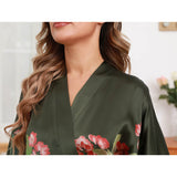 100% Long Silk Kimono Robe For Women Flower Silk Robes - slipintosoft