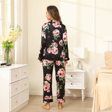 Long Floral Silk Pajama Set For Women Pink Black Real 100 Ladies Silk Pjs Mulberry Silk Sleepwear - slipintosoft