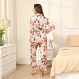 Floral Silk Pajama Set For Women Printed pure Silk nightwear Pink XS