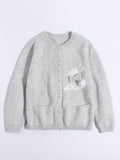 Girls Cashmere Cardigan Bunny Bow Appliqué Cashmere Sweater