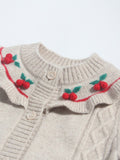 Girls Cashmere Cardigan Ruffled Cherry Embroidered Neck Cashmere Sweater
