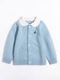 Girls Cashmere Cardigan White Collar Floral Embroidery Cashmere Sweater