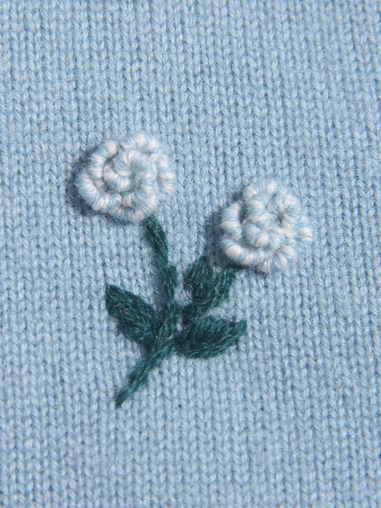 Girls Cashmere Cardigan White Collar Floral Embroidery Cashmere Sweater